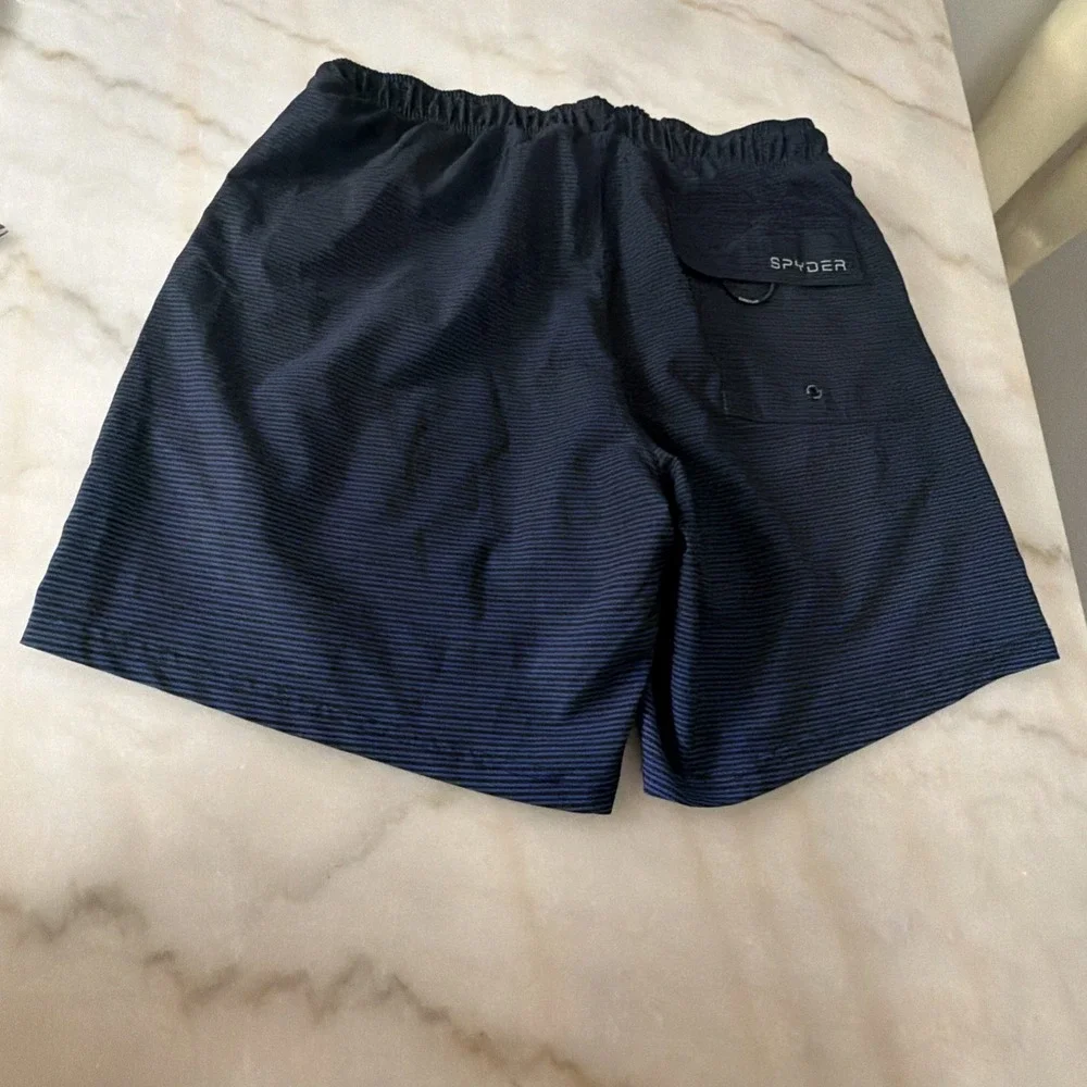 Men's SPYDER Medium Lined Breathable Swim Trunks Blue Stripes Beach Vacation